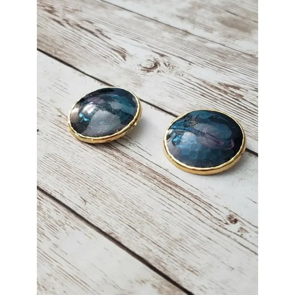 Vintage Clip On Earrings Galaxy Blue/Purple Circle Statement